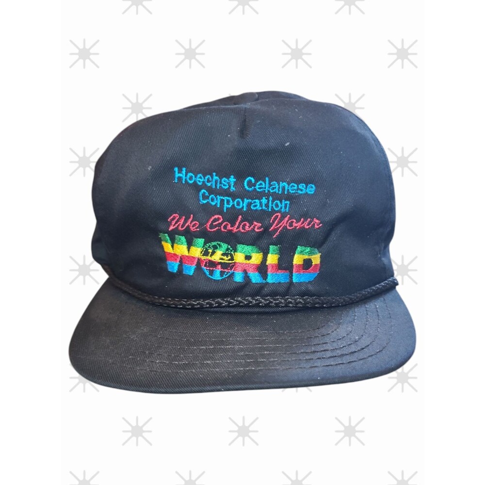 Vintage Trucker Hat Hoechst Celanese Snapback Cap USA Black Rainbow